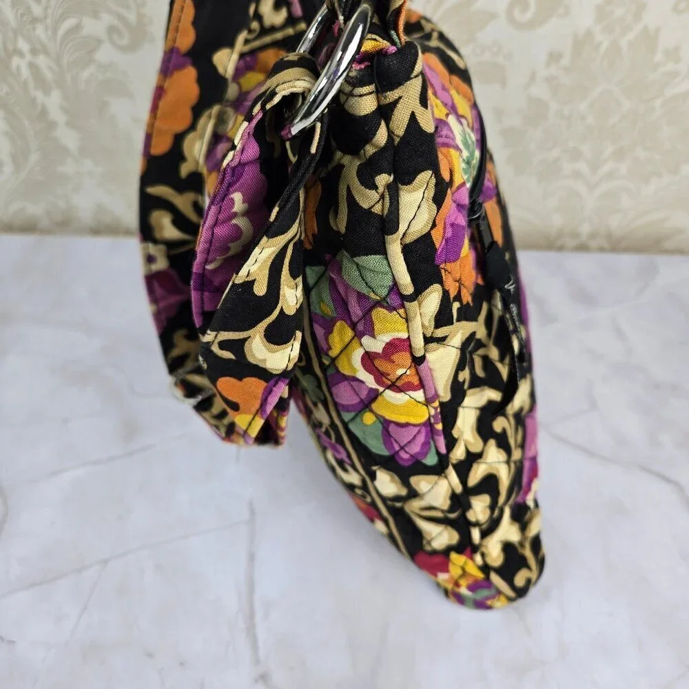 Vera Bradley Cotton Quilted Crossbody Bag Black Pink Orange Adjustable Strap